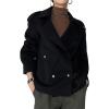 imagechouyatou Womens Winter Notch Lapel Cropped Wool Jacket Coat Open Front Loose Dressy Blazer Trench CoatBlack