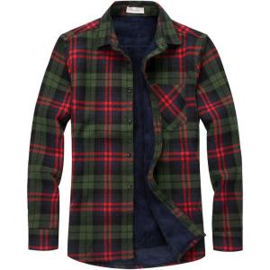 imageChouyatou Mens Casual Long Sleeve Fleece Lined Plaid Flannel Buttoned Overshirts Jacket Shacket XLarge M01