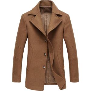 imagechouyatou Mens Classic Notched Collar Double Breasted Wool Blend Pea Coat Small SingleCamel