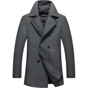 imagechouyatou Mens Classic Notched Collar Double Breasted Wool Blend Pea Coat XSmall Gray