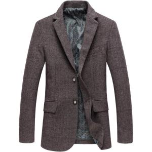 imagechouyatou Mens Classic Plaid TwoButton Wool Blend Tailored Suit Separate Coat Medium Coffee
