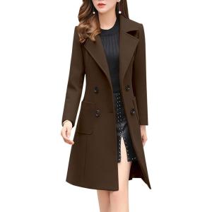 imagechouyatou Women Elegant Notched Collar Double Breasted Wool Blend Over CoatCoffee