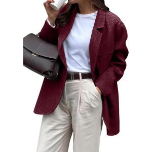 imagechouyatou Womens Business Casual Wool Coat Button Down Suit Top Notch Lapel Dressy Blazer Jacket CoatBurgundy