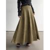 imagechouyatou Womens Elegant Ruffle Faux Suede Leather Skirt High Waisted A Line Fall Winter Maxi Long SkirtArmy Green