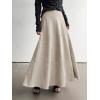 imagechouyatou Womens Elegant Ruffle Faux Suede Leather Skirt High Waisted A Line Fall Winter Maxi Long SkirtBeige