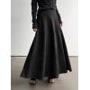 imagechouyatou Womens Elegant Ruffle Faux Suede Leather Skirt High Waisted A Line Fall Winter Maxi Long SkirtBlack