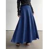 imagechouyatou Womens Elegant Ruffle Faux Suede Leather Skirt High Waisted A Line Fall Winter Maxi Long SkirtBlue