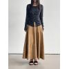 imagechouyatou Womens Elegant Ruffle Faux Suede Leather Skirt High Waisted A Line Fall Winter Maxi Long SkirtBrown