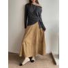 imagechouyatou Womens Elegant Ruffle Faux Suede Leather Skirt High Waisted A Line Fall Winter Maxi Long SkirtBrown