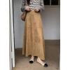 imagechouyatou Womens Elegant Ruffle Faux Suede Leather Skirt High Waisted A Line Fall Winter Maxi Long SkirtBrown