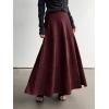 imagechouyatou Womens Elegant Ruffle Faux Suede Leather Skirt High Waisted A Line Fall Winter Maxi Long SkirtBurgundy