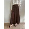 imagechouyatou Womens Elegant Ruffle Faux Suede Leather Skirt High Waisted A Line Fall Winter Maxi Long SkirtCoffee