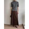 imagechouyatou Womens Elegant Ruffle Faux Suede Leather Skirt High Waisted A Line Fall Winter Maxi Long SkirtCoffee