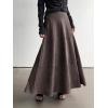 imagechouyatou Womens Elegant Ruffle Faux Suede Leather Skirt High Waisted A Line Fall Winter Maxi Long SkirtTaupe Grey