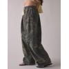 imagechouyatou Women Elastic Waist Camo Cargo Pants Wide Leg Jeans High Waisted Y2K Casual Denim Palazzo PantsArmy Green