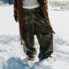 imagechouyatou Women Elastic Waist Camo Cargo Pants Wide Leg Jeans High Waisted Y2K Casual Denim Palazzo PantsArmy Green