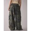 imagechouyatou Women Elastic Waist Camo Cargo Pants Wide Leg Jeans High Waisted Y2K Casual Denim Palazzo PantsArmy Green