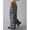 imagechouyatou Women Elastic Waist Camo Cargo Pants Wide Leg Jeans High Waisted Y2K Casual Denim Palazzo PantsGrey