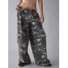 imagechouyatou Women Elastic Waist Camo Cargo Pants Wide Leg Jeans High Waisted Y2K Casual Denim Palazzo PantsGrey