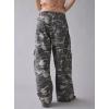 imagechouyatou Women Elastic Waist Camo Cargo Pants Wide Leg Jeans High Waisted Y2K Casual Denim Palazzo PantsGrey