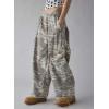 imagechouyatou Women Elastic Waist Camo Cargo Pants Wide Leg Jeans High Waisted Y2K Casual Denim Palazzo PantsKhaki