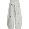 imagechouyatou Womens Cartoon Patchwork Barrel Leg Sweatpants Baggy Palazzo Wide Leg Pants Harem Loung PantsGrey