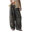 imagechouyatou Women Elastic Waist Camo Cargo Pants Wide Leg Jeans High Waisted Y2K Casual Denim Palazzo PantsArmy Green