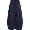 imagechouyatou Womens Cartoon Patchwork Barrel Leg Sweatpants Baggy Palazzo Wide Leg Pants Harem Loung PantsNavy Blue