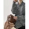 imagechouyatou Womens 2 Piece Outfits Polo Collar Striped Sweater Mini Skirt Set 2025 Casual Sweater Top Matching SetsDark Gray