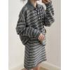 imagechouyatou Womens 2 Piece Outfits Polo Collar Striped Sweater Mini Skirt Set 2025 Casual Sweater Top Matching SetsDark Gray