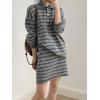 imagechouyatou Womens 2 Piece Outfits Polo Collar Striped Sweater Mini Skirt Set 2025 Casual Sweater Top Matching SetsDark Gray