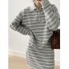 imagechouyatou Womens 2 Piece Outfits Polo Collar Striped Sweater Mini Skirt Set 2025 Casual Sweater Top Matching SetsLight Gray