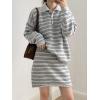 imagechouyatou Womens 2 Piece Outfits Polo Collar Striped Sweater Mini Skirt Set 2025 Casual Sweater Top Matching SetsLight Gray