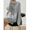 imagechouyatou Womens 2 Piece Outfits Polo Collar Striped Sweater Mini Skirt Set 2025 Casual Sweater Top Matching SetsLight Gray