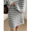 imagechouyatou Womens 2 Piece Outfits Polo Collar Striped Sweater Mini Skirt Set 2025 Casual Sweater Top Matching SetsLight Gray