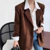 imagechouyatou Womens Retro Loose Fit Corduroy Blazer Jacket Notch Lapel Single Breasted Fall Dressy Work CoatBrown