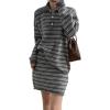 imagechouyatou Womens 2 Piece Outfits Polo Collar Striped Sweater Mini Skirt Set 2025 Casual Sweater Top Matching SetsDark Gray