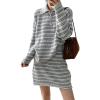 imagechouyatou Womens 2 Piece Outfits Polo Collar Striped Sweater Mini Skirt Set 2025 Casual Sweater Top Matching SetsLight Gray