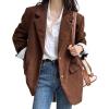 imagechouyatou Womens Retro Loose Fit Corduroy Blazer Jacket Notch Lapel Single Breasted Fall Dressy Work CoatBrown