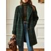 imagechouyatou Womens Winter Notched Collar Plaid Wool Trench Coat Button Down Mid Long Overcoat OuterwearGreen