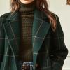 imagechouyatou Womens Winter Notched Collar Plaid Wool Trench Coat Button Down Mid Long Overcoat OuterwearGreen