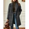 imagechouyatou Womens Winter Notched Collar Plaid Wool Trench Coat Button Down Mid Long Overcoat OuterwearGrey