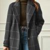 imagechouyatou Womens Winter Notched Collar Plaid Wool Trench Coat Button Down Mid Long Overcoat OuterwearGrey