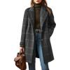 imagechouyatou Womens Winter Notched Collar Plaid Wool Trench Coat Button Down Mid Long Overcoat OuterwearGrey