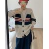 imagechouyatou Women Fall Loose Striped Cardigan Sweater Cozy Casual Button Down Preppy Knit Oversized CardiganApricot