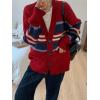 imagechouyatou Women Fall Loose Striped Cardigan Sweater Cozy Casual Button Down Preppy Knit Oversized CardiganRed