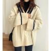 imagechouyatou Womens Casual Cable Knit Pullover Sweaters Color Block Striped Slouchy Oversized Sweater Knit Jumper TopsBeige White