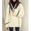 imagechouyatou Womens Casual Cable Knit Pullover Sweaters Color Block Striped Slouchy Oversized Sweater Knit Jumper TopsBeige White