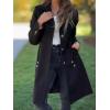 imagechouyatou Womens Casual Single Breasted Wool Coat Notched Lapel Wool Blend Trench Pea Coat with PocketsBlack
