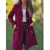 imagechouyatou Womens Casual Single Breasted Wool Coat Notched Lapel Wool Blend Trench Pea Coat with PocketsWine Red